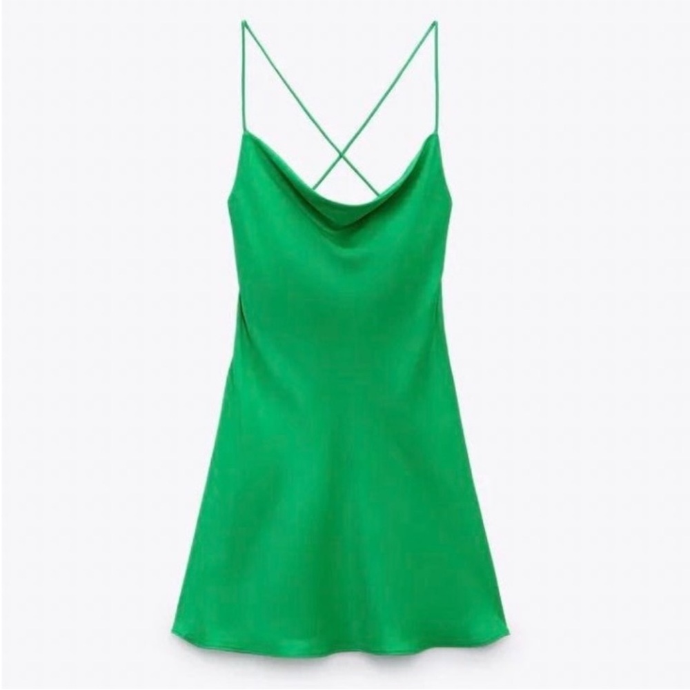 Zara Green Satin Slip Dress
